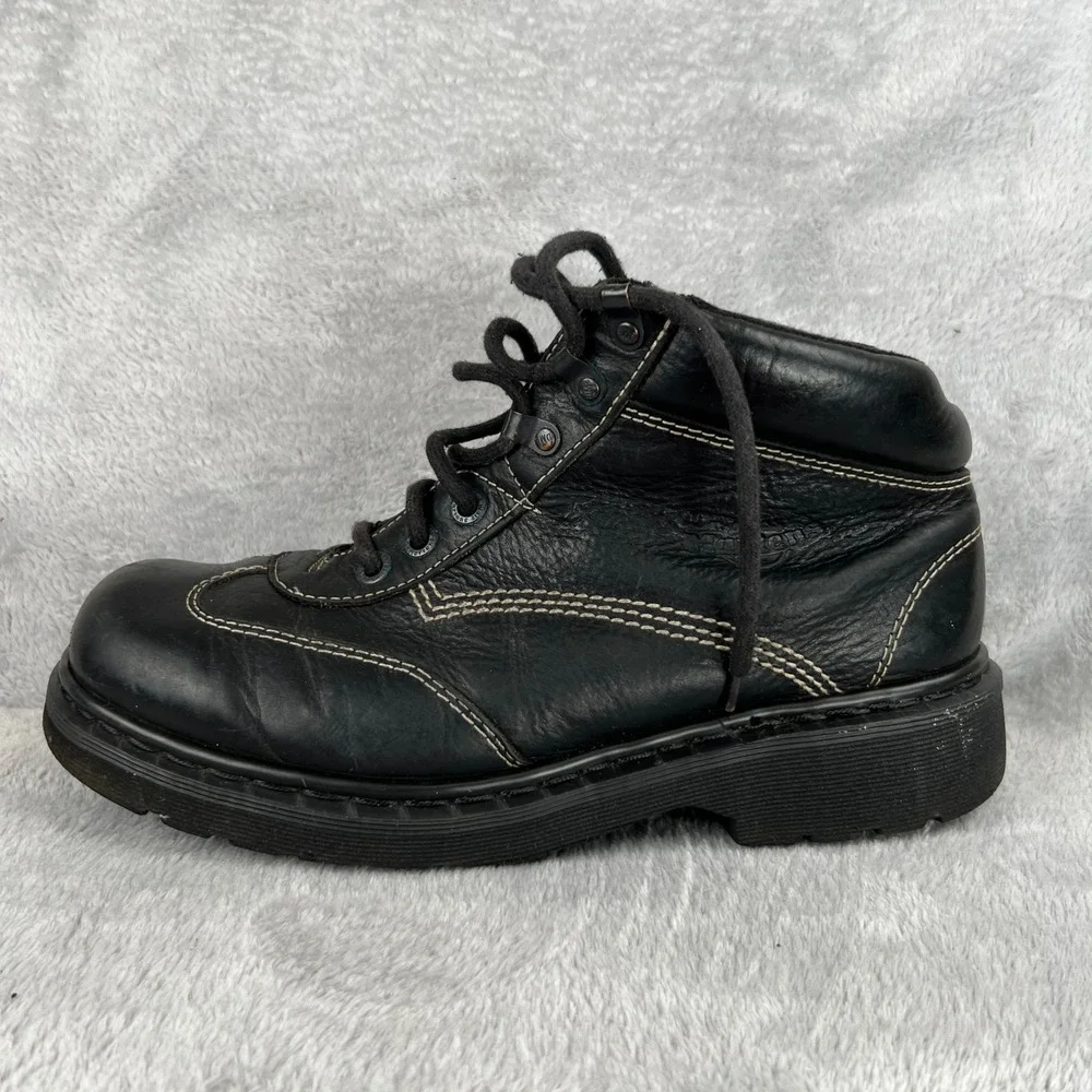 Vintage Dr Martens AW004 Boots 12 Black Leather Made In England Work Lug